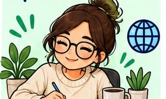 Ilustración de una adulta estudiando inglés